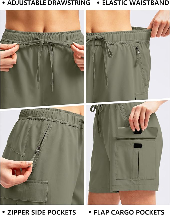 SANTINY Women's 5''/ 7''/9'' Hiking Cargo Shorts Quick Dry Lightweight Summer Shorts for Women Athletic Golf Zipper Pockets