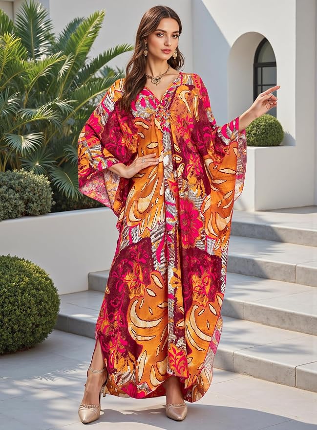 Mumu Dresses for Women Plus Size, Bohemian Kaftan Beach Cover Up Long Maxi Nightgown Soft Loungewear