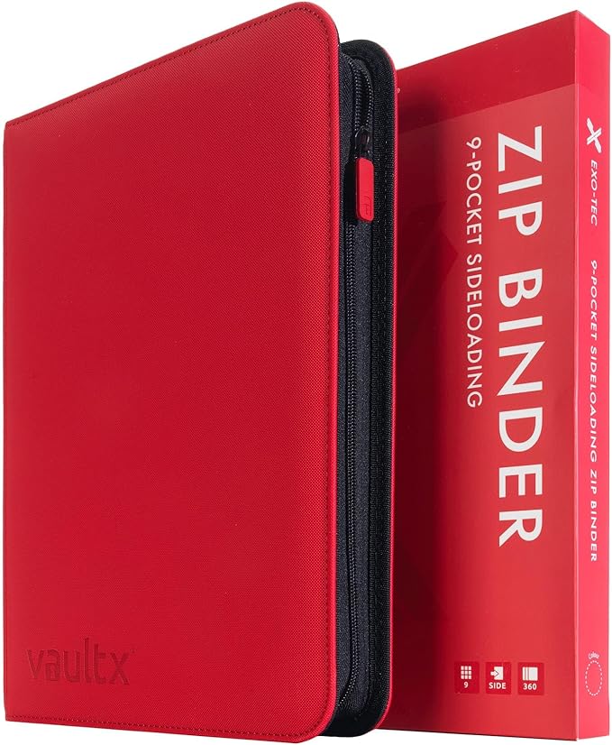 Vault X 9 Pocket Zip Binder, 360 Cards, Exo-Tec Material, 20 Side-Loading Pages (Red)