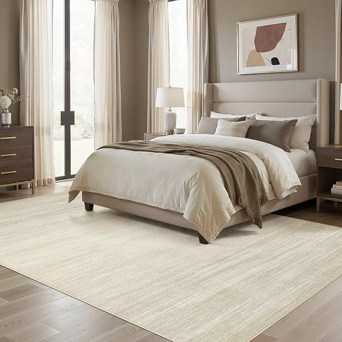 UERMEI 7x9 Washable Area Rug - Neutral Modern Abstract Living Room Rugs, Non-Slip Soft Large Indoor Floor Carpet for Bedroom Home Office & Under Dining Table Decor, Brown/Beige