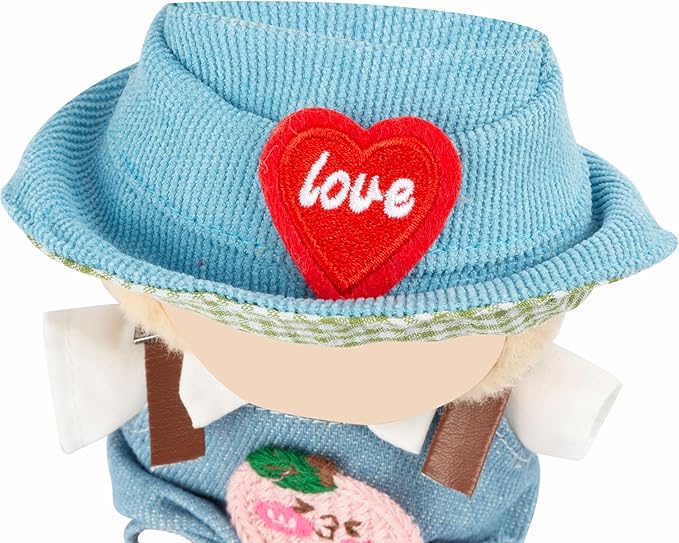 3-Piece Doll Clothes for Labubu & 17cm Dolls – Stylish Fisherman Hat Set, Kawaii Doll Outfits with Accessories for Collectors or Display - Blue Peach (No Dolls)