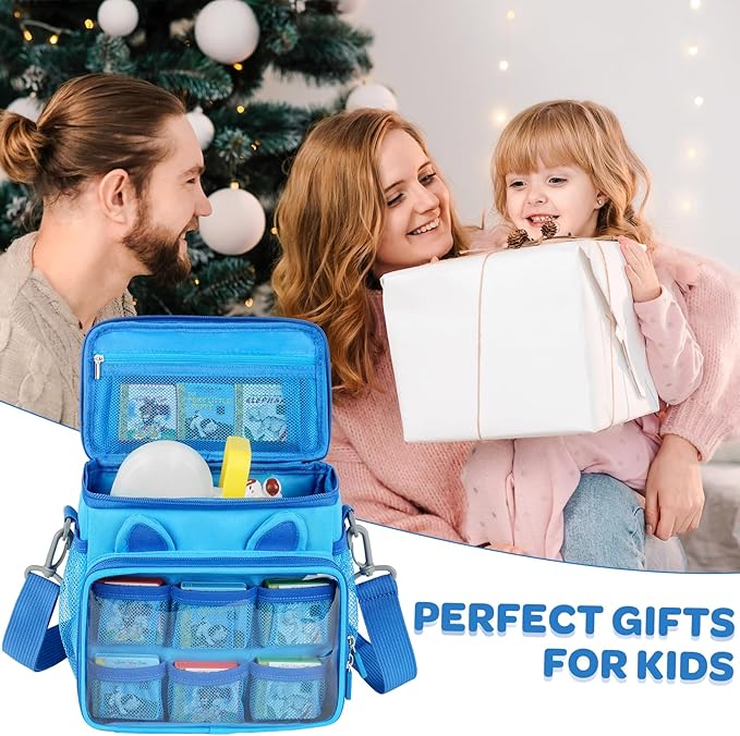 Carrying Case Compatible with Toniebox Starter Set Bundle, Cute Storage Travel Bag Compatible with Little Tikes Story Dream Machine Books Starter Set, Green & Blue(Bag Only)