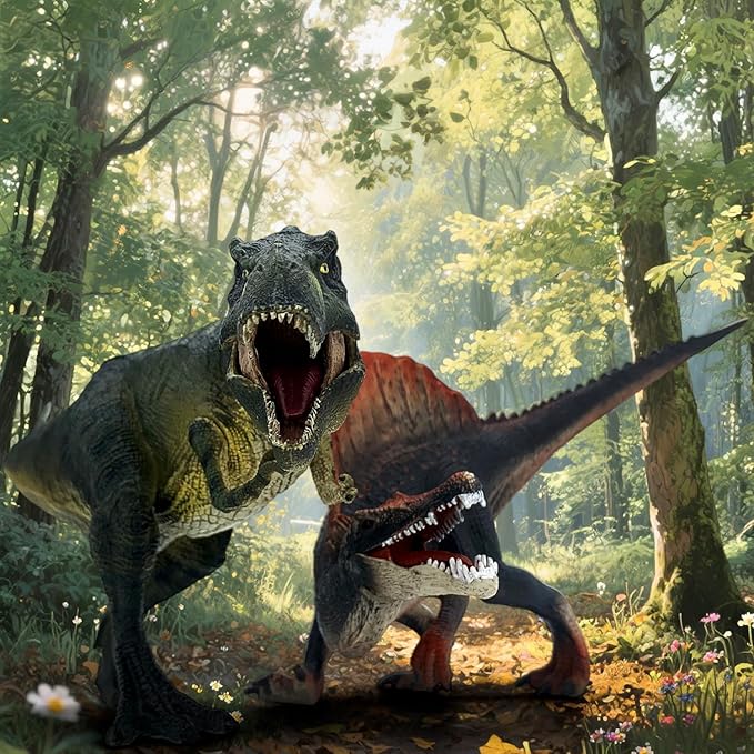 Realistic 15" Large Tyrannosaurus Rex & Spinosaurus Dinosaur Action Figures with Movable Jaws – Gift for Birthdays, Collectibles, Cake Toppers, Party Decor & Room Decor for Kids Ages 3-12 (2 PCS)