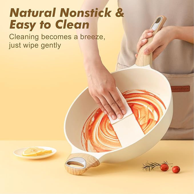 SENSARTE Ceramic Nonstick Frying Pan Skillet with Lid, 12 Inch Large Deep Frying Pan, 5 QT Saute Pan, Induction Pan, Healthy Non Toxic Cooking Pan with Helper Handle, PFOA PFAS PTFE Free