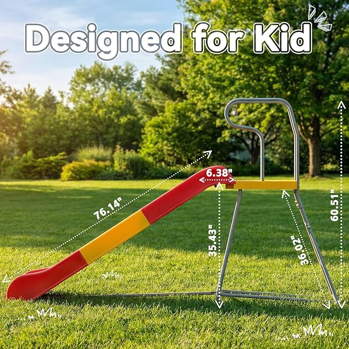 Outdoor Slide for Kids, 6.4FT Freestanding Slide with Climbing Ladder, Heavy-Duty Playground Equipment for Pool, Backyard, Garden & Lawn, for Boys and Girls - Ages 3-10