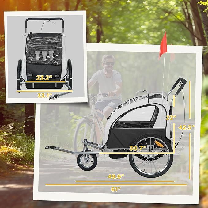 Aosom Elite 360 Swivel Bike Trailer for Kids Double Child Two-Wheel Bicycle Cargo Trailer with 2 Security Harnesses