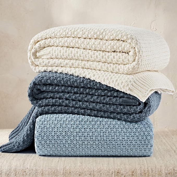 EVERGRACEHOME Chunky Chenille Knit Throw Blanket, 90 x 90, Ivory White | Sculpted Moss Stitch, Chic Modern Farmhouse, All-Season Warmth, OEKO-TEX® Certified, Oversized Queen for Couch, Bed, Sofa