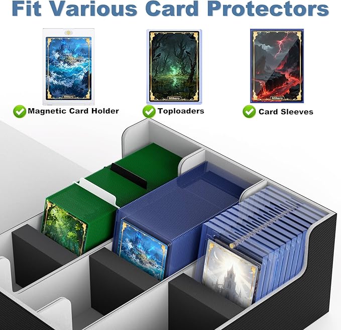 Mlikero Card Deck Case for Trading Cards 1800+, Trading Card Storage Box Fits Toploader and Magnetic Card Holder, Leather Magnetic Closure Deck Box Fit for MTG, TCG
