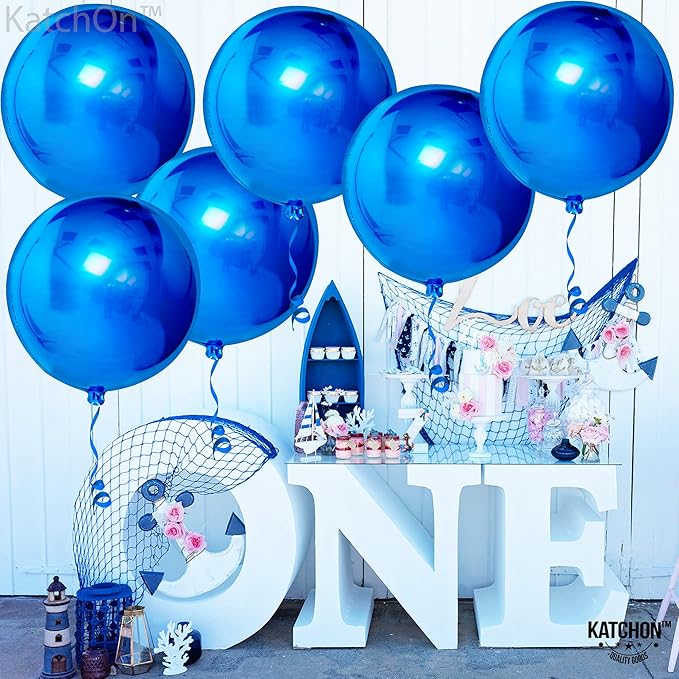 KatchOn, Large Blue Mylar Balloons - 22 Inch, Pack of 6 | Royal Blue Metallic Balloons for Ramadan Decorations | Eid Decorations, Birthday, Gender Reveal, Baby Shower, Under The Sea Party Decorations