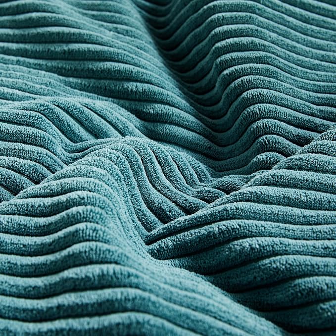 Fancy Homi 2 Packs Teal Lumbar Decorative Throw Pillow Covers 16x32 Inch for Living Room Couch Bed Sofa, Rustic Farmhouse Boho Home Decor, Soft Striped Corduroy Rectangle Accent Cushion Case 40x80 cm