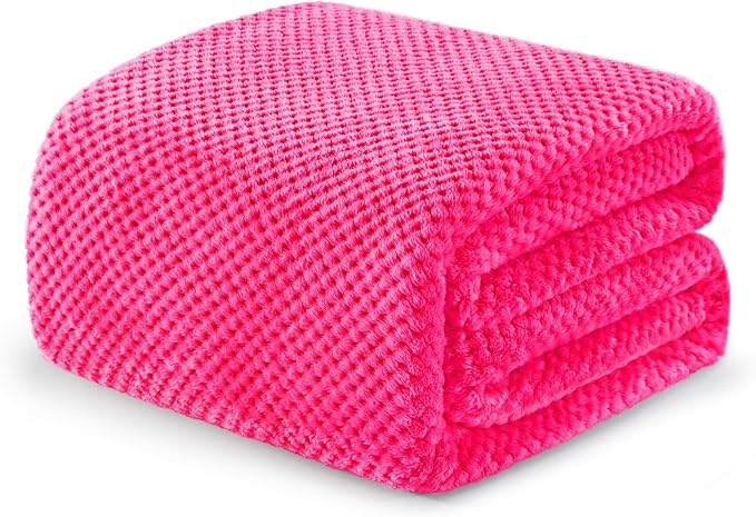 Exclusivo Mezcla Soft Waffle Fleece Bed Blanket Queen Size, Hot Pink | Lightweight Plush Blanket for Bed, Bedroom, Cozy Flannel with Waffle Texture, Stylish Home Decor, All Season, 90x90 Inches