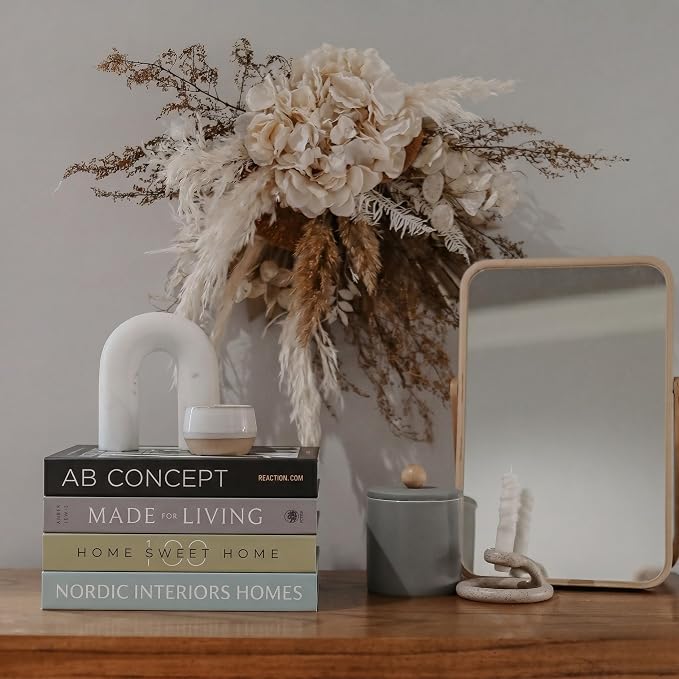 4 Pcs Decorative Books | Faux Olive Coffee Table & Shelf Decor | Earthy Botanical Look for Living Room, Office and Entryway - Not Real, Tool-Free 2-Min Setup