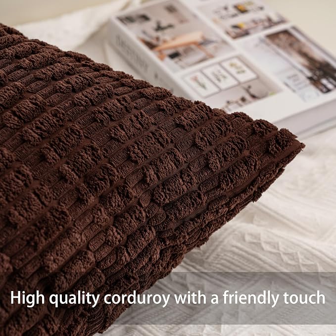Pack of 2 Corduroy Decorative Throw Pillow Covers 12x24 Inch, Light Brown | Fall Soft Striped Pillow Covers Modern Farmhouse Home Decor Christmas Throw Pillow Covers for Sofa Living Room Couch Bed