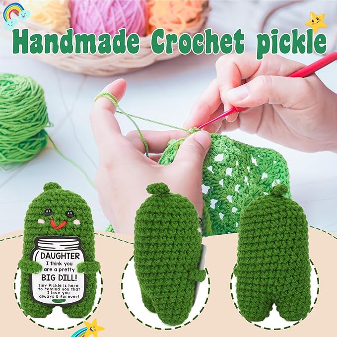 MAMAGIFTREE Christmas Daughter Gifts Pickle Plush Crochet Birthday Gifts for Daughter, Thanksgiving Basket - You're a Big Dill! Funny Crochet Pickle Doll, Unique Gifts for Daughter in Law Gifts