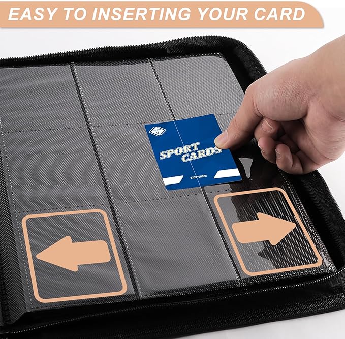 TiopLior Zip MTG Card Binder with 432 Side Loading Pocket - fits TCG Baseball Football Sports Cards - Easy to Insert Collection Binder - Black