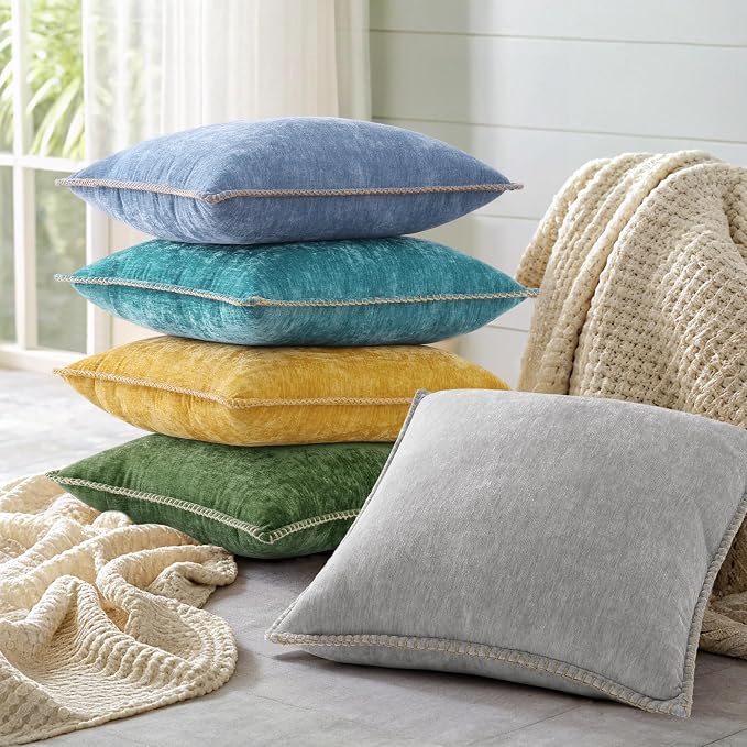 decorUhome Soft Chenille Throw Pillow Covers 12x20 Set of 2 Forest Green | Fall Textured Decorative Throw Pillow Cases Stitched Edge Modern Farmhouse Luxury Boho Velvet for Couch Sofa Bed Home Decor
