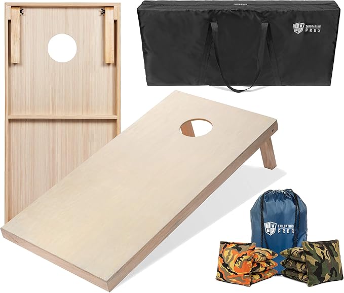 Tailgating Pros Cornhole Boards - 4'x2' & 3'x2' Cornhole Game w/Carrying Case & Set of 8 Corn Hole Bags - 150+ Color Combos! Optional LED Lights