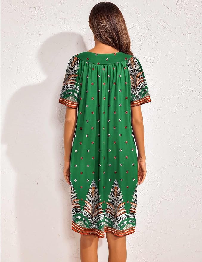 Ekouaer Womens House Dress Floral Print Nightgown with Pockets Mumu Dress