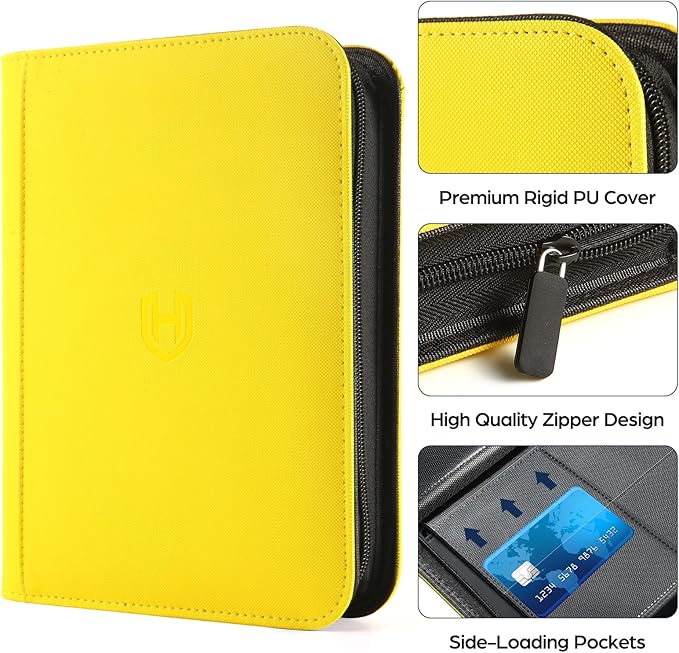 Pemocyny Trading Card Binder with Sleeves, Yellow, 288 Card Storage Capacity, Durable and Waterproof