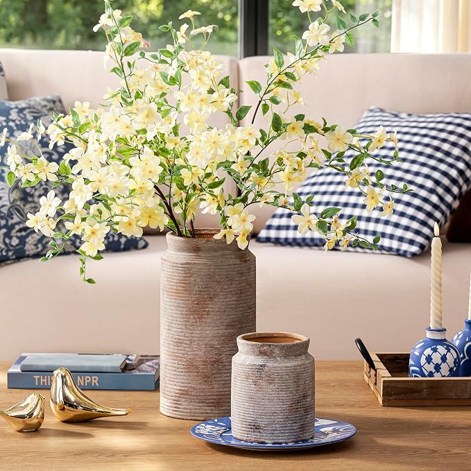 Dobbyby Ceramic Flower Vase 12 inch Farmhouse Rustic Vase for Home Decor Handcrafted Pottery Tall Terracotta Vases for Dining Table Decor Fireplace Living Room Bathroom Wedding Centerpiece (L-Terra)