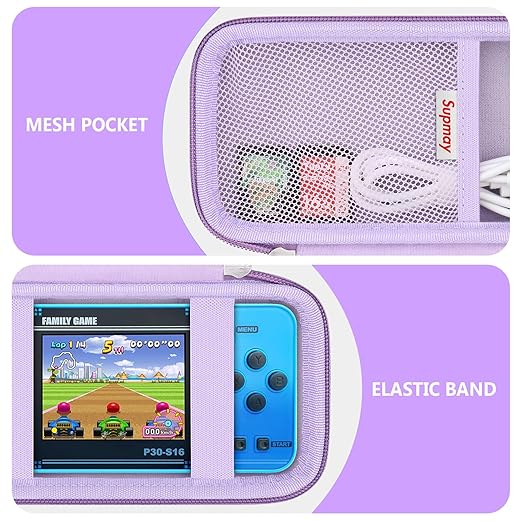 Supmay Carrying Case Compatible with WELLST·G/ for GuaiyeyeAP Handheld Game for Kids -Preloaded 220 Retro Video Games, Portable Gaming Player Storage Holder Travel Bag with Mesh Pocket, Purple