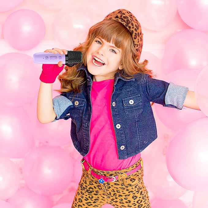 Mini Karaoke Machine with 2 Mics, Wireless Microphones for Kids Adults Toddler with LED Party Lights, Kids Microphone Christmas Birthday Gift for Girls Toys 4, 5, 6, 7, 8, 10 12+ Years Old 【Purple】