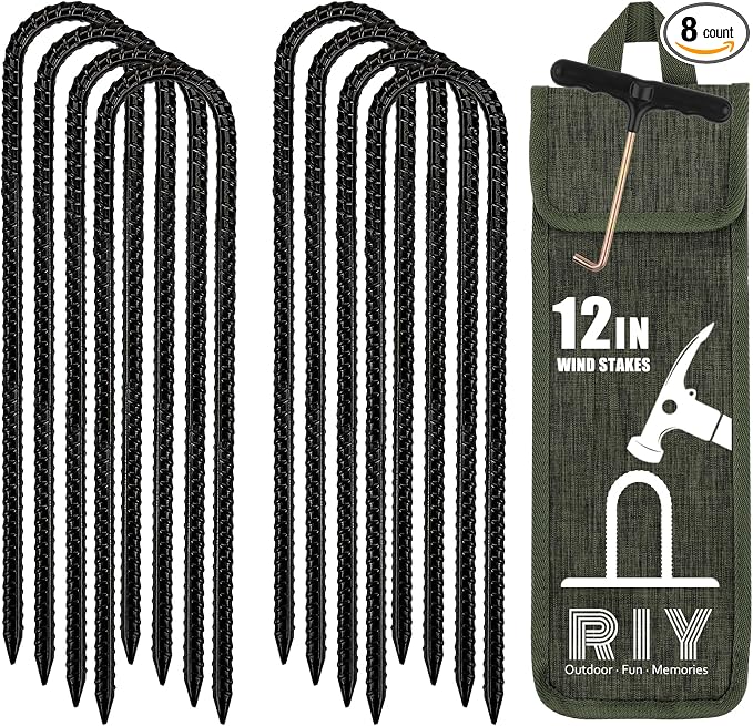 RIY Trampoline Stakes Anchors High Wind Heavy Duty Tent Stakes 12 Inch Ground Anchor Trampoline Accessories with T Hook