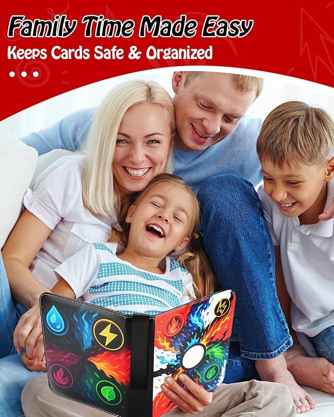 Trading Card Binder, 4-Pocket, Holds 480 Cards, 120 Pages Side-Loading Card Album, PU Leather, Acid-Free Archival Sleeves, Durable Organizer for MTG, TCG & Sports Cards, Gift for Kids, Boys and Girls