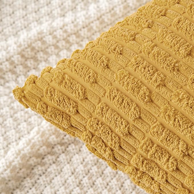 MIULEE Corduroy Decorative Throw Pillow Covers 20x20 Yellow Pack of 2 | Soft Boho Striped Pillow Covers Modern Farmhouse Home Decor For Sofa Living Room Couch Bed