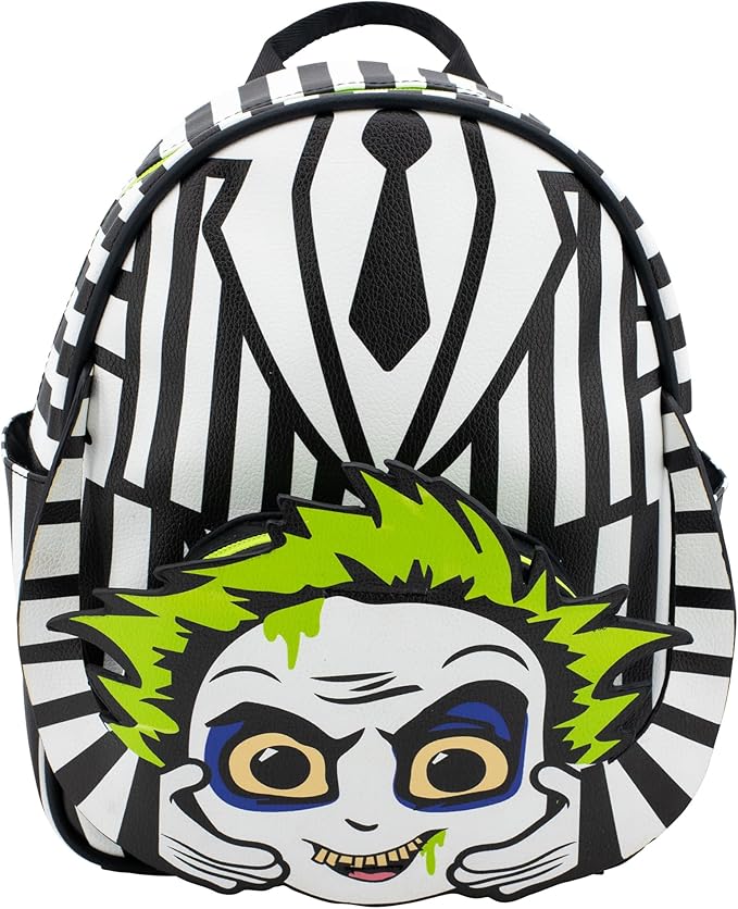 AI ACCESSORY INNOVATIONS Beetlejuice Beetlejuice “It’s Showtime” Mini Cosplay PU Backpack Purse, Shoulder Bag, 10.5 Inch, Adjustable Straps, Faux Leather