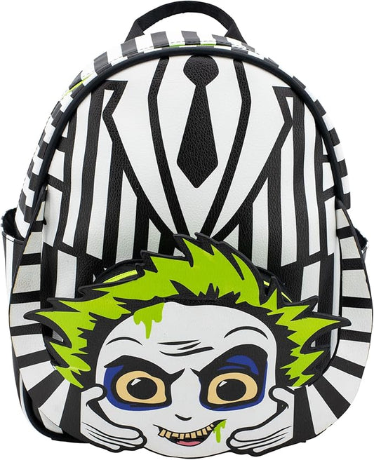 AI ACCESSORY INNOVATIONS Beetlejuice Beetlejuice “It’s Showtime” Mini Cosplay PU Backpack Purse, Shoulder Bag, 10.5 Inch, Adjustable Straps, Faux Leather