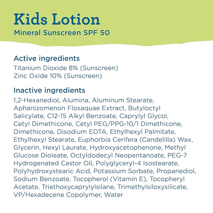 Blue Lizard Kids Mineral SPF 50 Sunscreen Lotion, 100% Mineral, Children’s Sunscreen, Water-Resistant Formula, Paraben-Free, Fragrance-Free, 5 fl oz (Pack of 2)