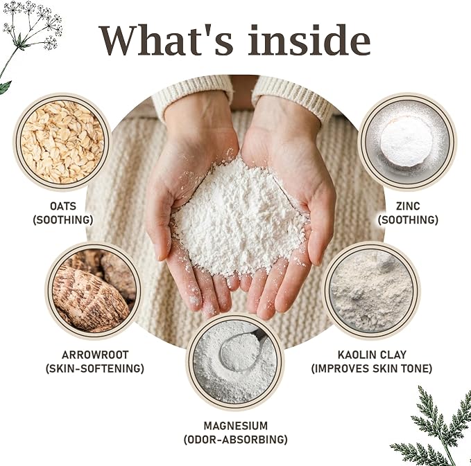 Sandalwood Talc-Free Dusting Powder with Arrowroot, Oats, Zinc & Magnesium - Body & Foot Powder for Women, Chafing & Deodorizing (Sandalwood)