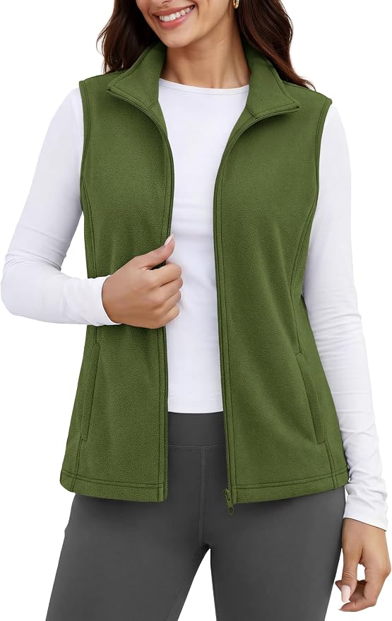MAGCOMSEN Women's Fleece Vest Outerwear Sleeveless Lightweight Zip Jackets Warm Soft Vests with Zipper Pockets