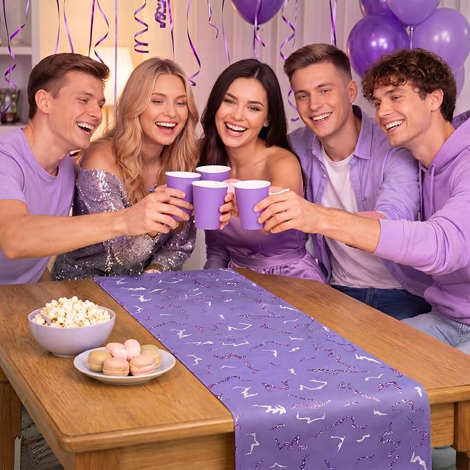 3 Pcs Kpop Party Table Runners 72 x 13 Inch Purple Lightning Table Runners Birthday Party Decorations Reusable Linen Lightning Crack Print Tabler Cover for Korean Kitchen Dining Supplies