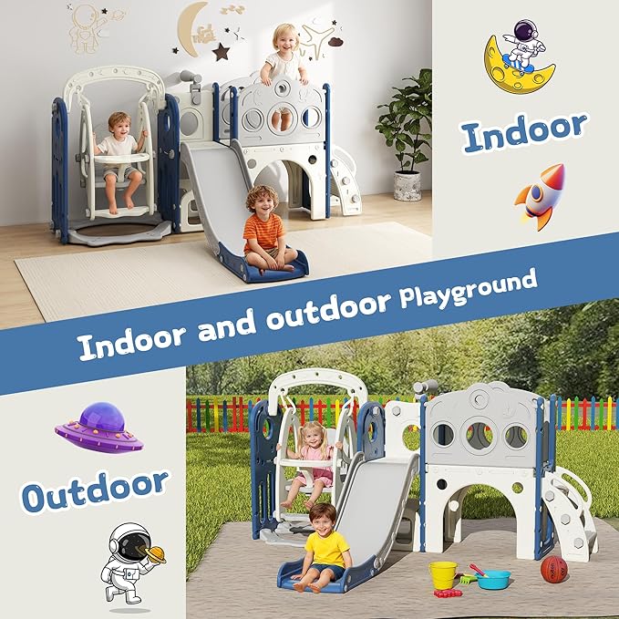 GITAWUSA 9 in 1 Toddler Slide and Swing Set, Slide for Toddlers 1-3, Kids Indoor Outdoor Playset Playground with Basketball Hoop, Telescope
