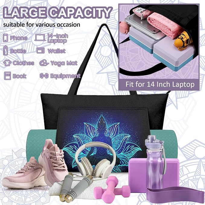 Yoga Bag for Women, Large Canvas Yoga Mat Tote Bag with Yoga Mat Carrier - Large Mat Pocket Fitness Tote for Pilates, Gym, Travel, Office & Beach