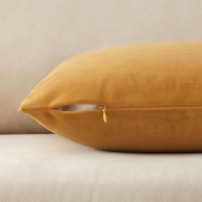 JUSPURBET 16x16 Decorative Velvet Throw Pillow Covers Cases Set of 2,Orange | Modern Soft Cushion Covers with Hidden Zipper for Couch Sofa Bed Living Room Bedroom Home Decor