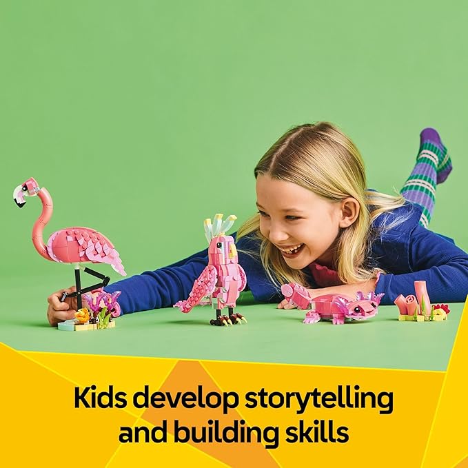 LEGO Creator 3 in 1 Wild Animals: Pink Flamingo Animal Building Toy - Playset with 3 Build Options, Pink Flamingo, Cockatoo, or Axolotl - Learning Toy for Kids, Ages 8+- 31170