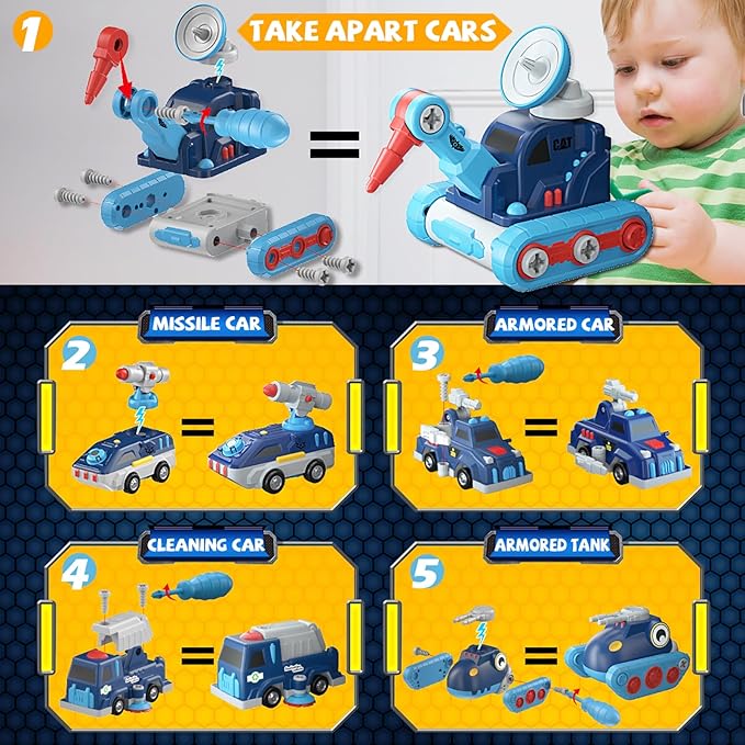 Take Apart Vehicle Magnetic Toy, 5-in-1 Tool Building Trucks Transform to Dinosaur Robot STEM Assemble Car with Storage Box, Kids Child Holiday Birthday Present for 3 4 5 6 7 8 Year Old Boys Girls