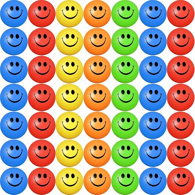 Vinsot 40 Pcs 2.5 Inch Assorted Color Smile Face Stress Balls Bulk Happy Smile Stress Relief Balls Mini Funny Foam Face Toys for Teens Adults Carnival Christmas Bag Fillers