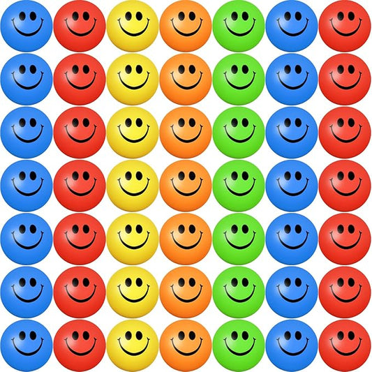 Vinsot 40 Pcs 2.5 Inch Assorted Color Smile Face Stress Balls Bulk Happy Smile Stress Relief Balls Mini Funny Foam Face Toys for Teens Adults Carnival Christmas Bag Fillers