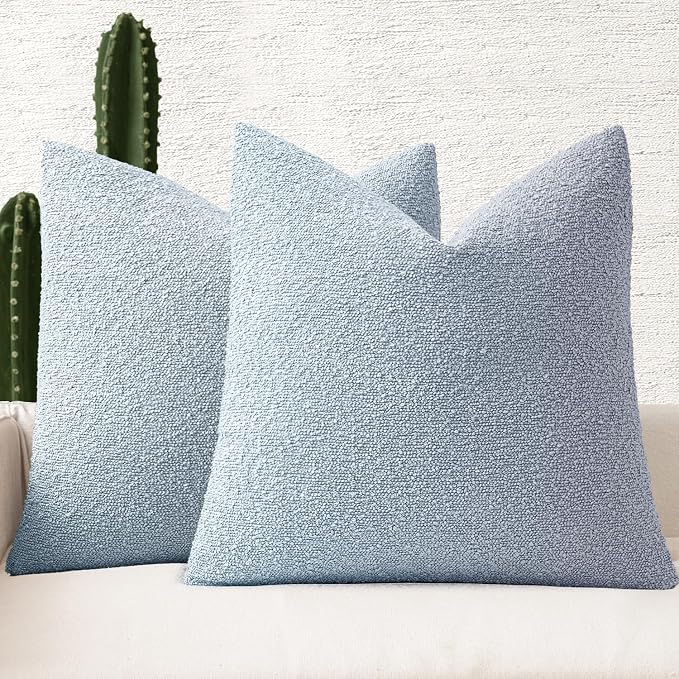 MIULEE 18x18 Decorative Lumbar Boucle Couch Pillow Covers Sky | Set of 2 Textured Neutral Throw Pillow Covers, Accent Solid Pillowcases, Sofa Living Room Home Decor