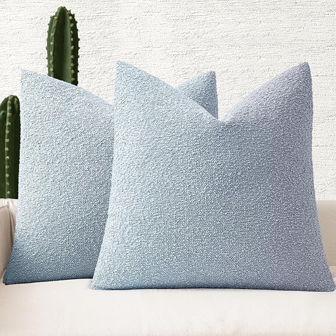 MIULEE 22x22 Decorative Euro Sham Boucle Couch Pillow Covers Sky | Set of 2 Textured Neutral Throw Pillow Covers, Accent Solid Pillowcases, Sofa Living Room Home Decor