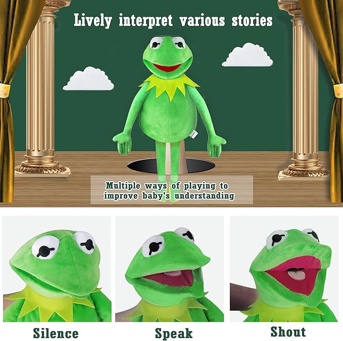 Kermit Frog Puppet, The Muppet Show, Soft Hand Frog Stuffed Plush Toy with Puppets Control Rod, Halloween Christmas Thanksgiving Gift Ideas for Boys and Girls- 24 Inches