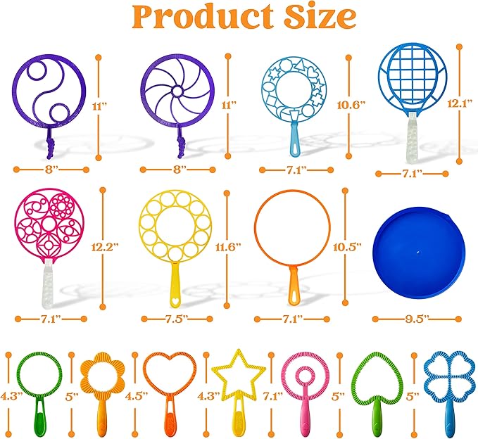 JOYIN Big Bubble Wands Set Bulk for Kids Summer Outdoor Toy Game Activity Party Favors, 18 Pcs Giant Bubble Maker with Tray, 12" Large, 6 Pcs Solution Suitable for All Age People