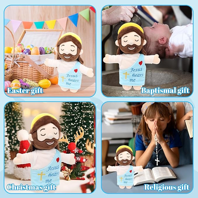 Jesus Plush 10", Jesus Plush Stuffed Doll with Halo,White-Skinned Closed-Eye Cute Jesus Plushie for Kids,Christian Stuff Religious Party Toys for Church Easter Christmas Baptisms Favors