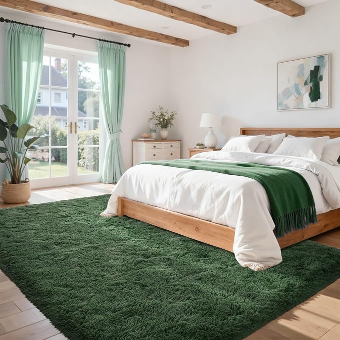 Green Area Rugs for Bedroom Fluffy 4x6 Shag Rug,Plush Living Room Grass Carpet for Kids Teens Indoor Classroom Home Decor Aesthetic