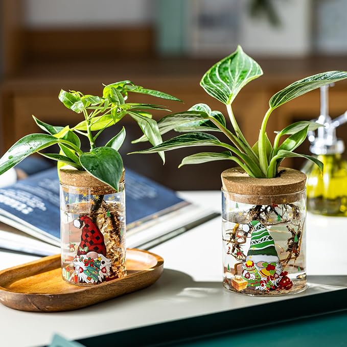 Christmas Vase, Christmas Themed Propagation Stations, Glass Propagation Vases for Plants, Cuttings, Desktop Planter Vase for Home & Office Decor, Set of 6 (3 Large & 3 Small)