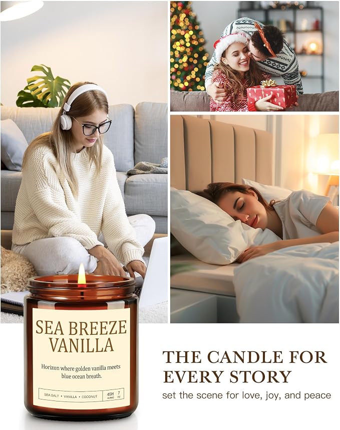 Scented Candles Gift Set, Long Lasting 4 Pack Aromatherapy Candles for Home | 28oz 200 Hour Burn, Purifying Sage, Sea Breeze Vanilla, Calming Lavender, Fresh Eucalyptus, Gifts